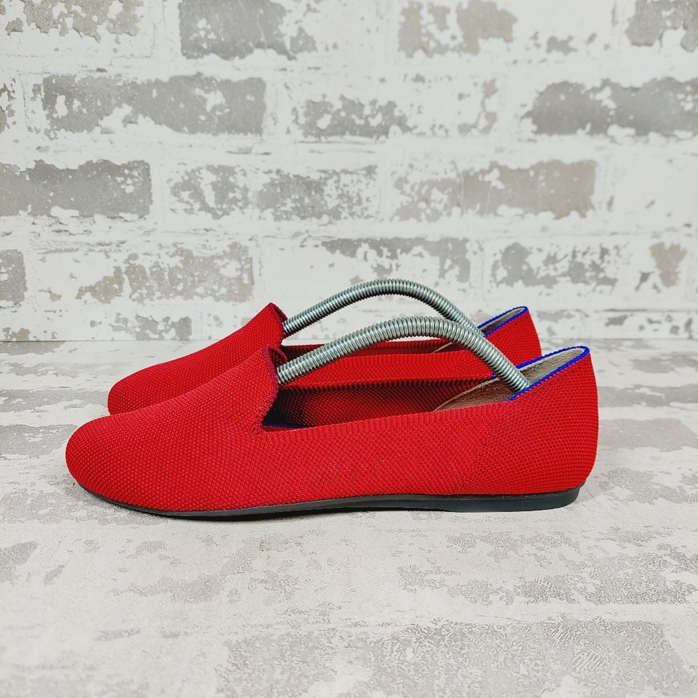 Rothy's Red Knit Slip-On Flats with Blue Trim